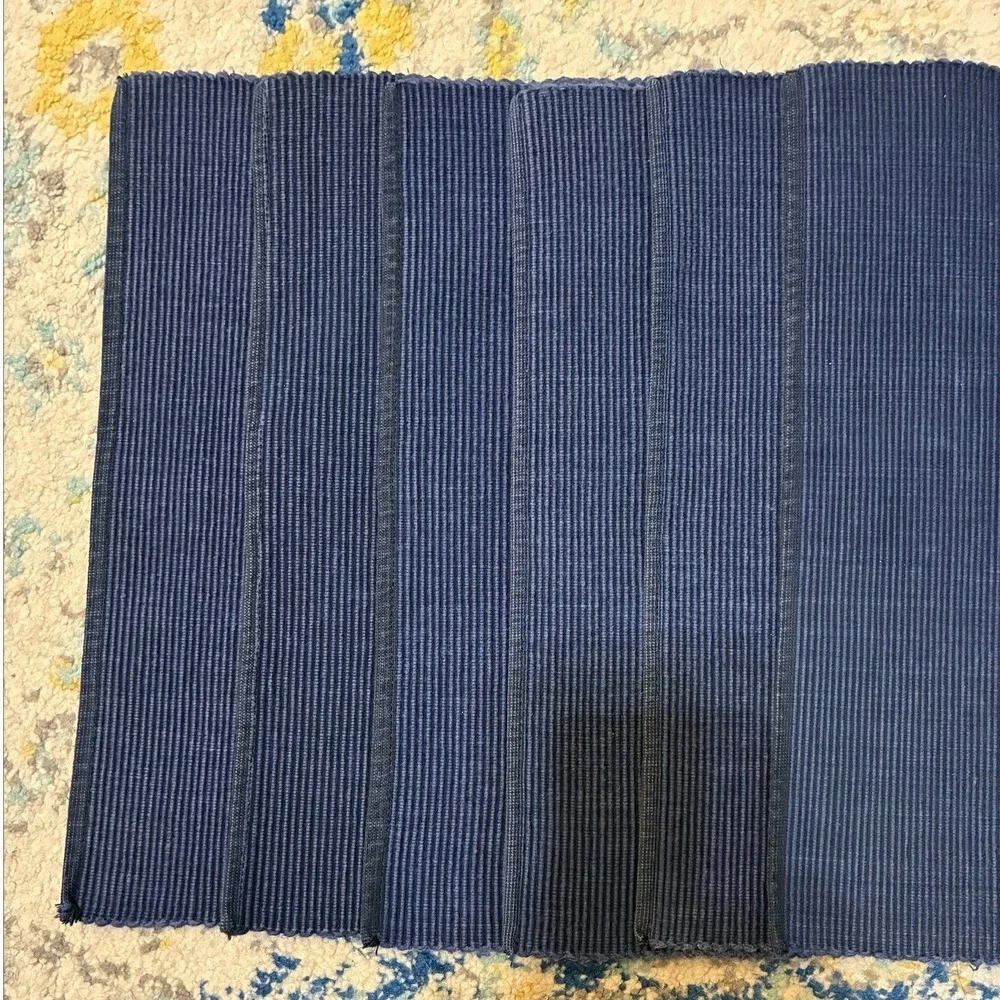 Pottery Barn Navy Blue Ribbed Cotton Placemats Set of 2 Rectangular 19x14 India